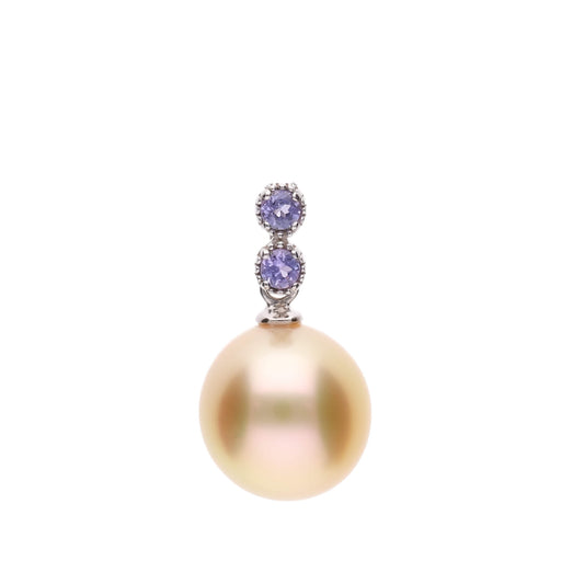 【水鞠】ゴールデンパール タンザナイト ホワイトゴールド ペンダント|無調色 白蝶真珠 南洋真珠 10mm K18WG