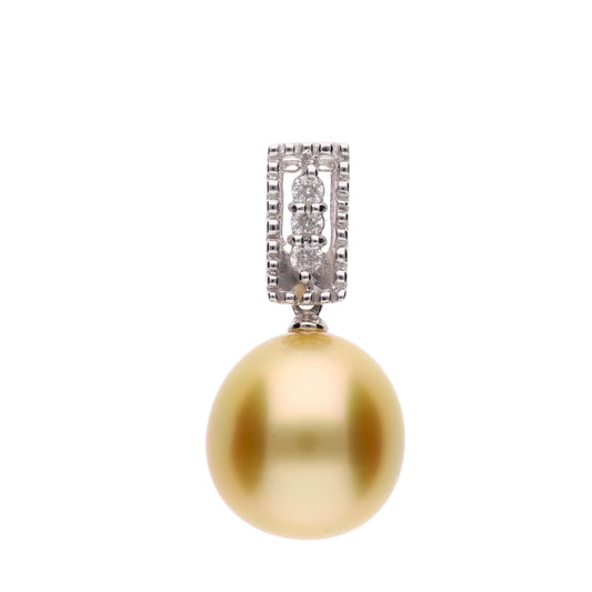 【月冴ゆ】ゴールデンパール ダイヤモンド ホワイトゴールド ペンダント|無調色 白蝶真珠 南洋真珠 10mm K18WG