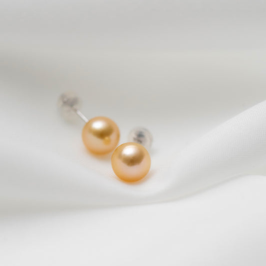 ゴールデンパール プラチナ スタッドピアス|無調色 白蝶真珠 南洋真珠 8.0mm PT900