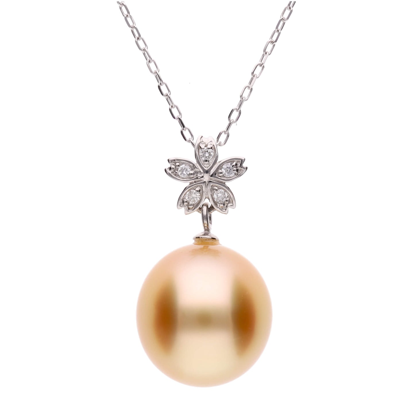 【星桜】ゴールデンパール ダイヤモンド プラチナ ペンダント|無調色 白蝶真珠 南洋真珠 10mm PT900