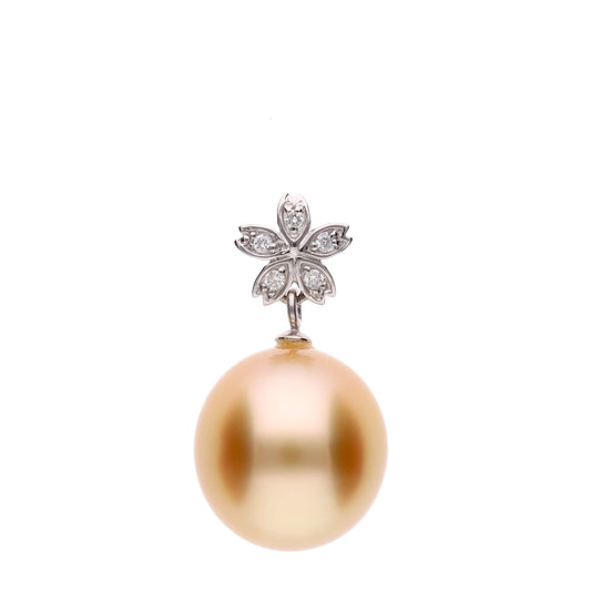 【星桜】ゴールデンパール ダイヤモンド プラチナ ペンダント|無調色 白蝶真珠 南洋真珠 10mm PT900