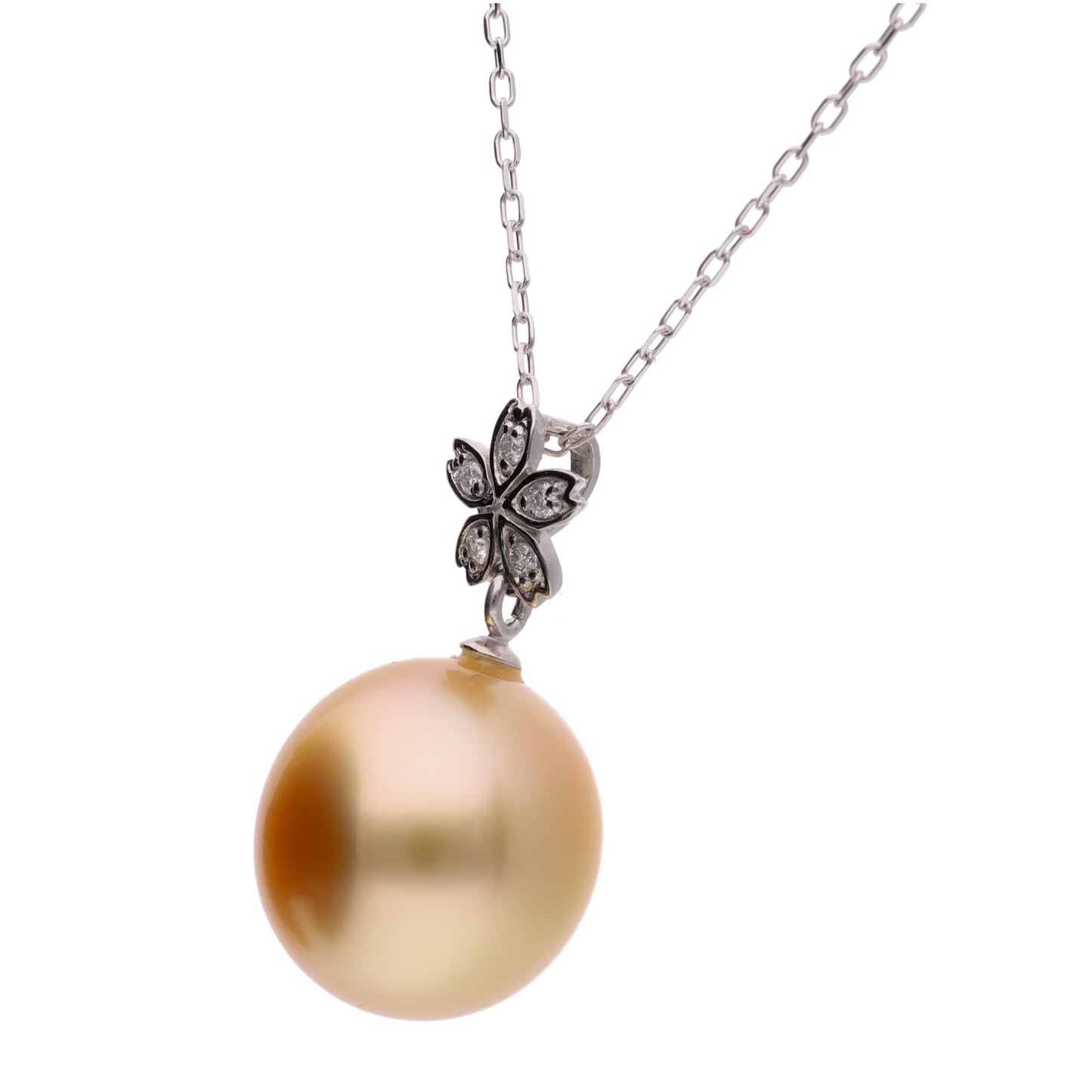 【星桜】ゴールデンパール ダイヤモンド プラチナ ペンダント|無調色 白蝶真珠 南洋真珠 10mm PT900