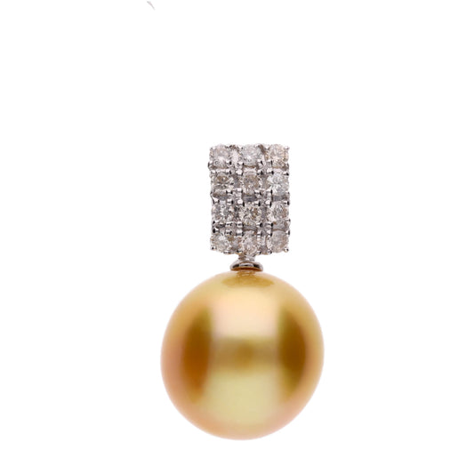 【月影】ゴールデンパール ダイヤモンド プラチナ ペンダント|無調色 白蝶真珠 南洋真珠 10mm PT900