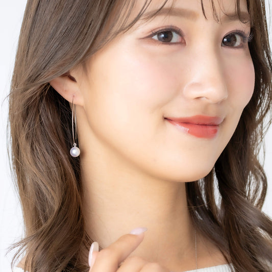 アコヤパール ホワイトゴールド フープピアス【L】|無調色 アコヤ真珠 7.5mm K10WG 外径40mm