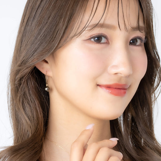 ブラックパール イエローゴールド フープピアス【S】 |無調色 黒蝶真珠 タヒチパール 南洋真珠 8.0mm K10YG 外径20mm