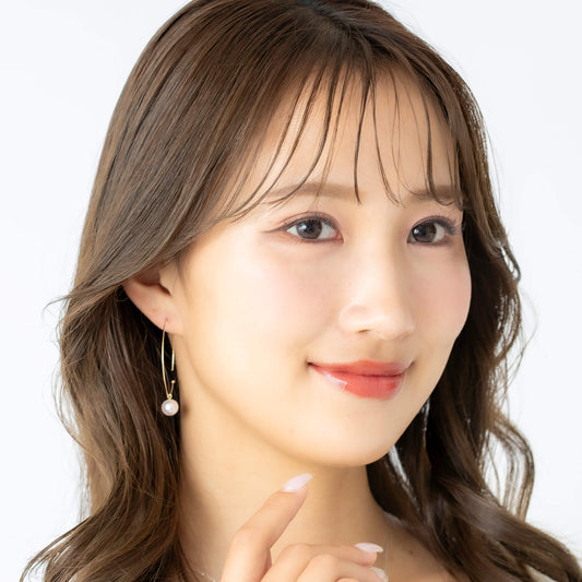 アコヤパール イエローゴールド フープピアス【L】|無調色 アコヤ真珠 7.5mm K10YG 外径40mm