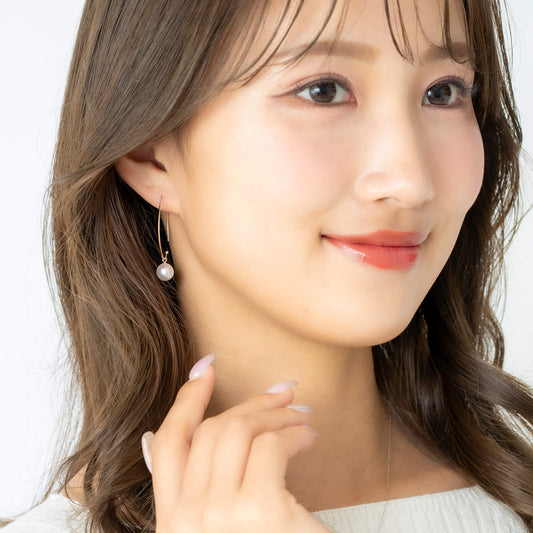 アコヤパール イエローゴールド フープピアス【M】|無調色 アコヤ真珠 7.5mm K10YG 外径30mm