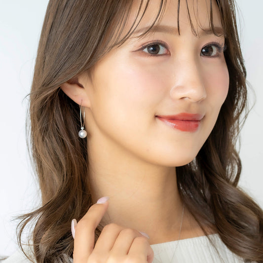 アコヤパール ホワイトゴールド フープピアス【M】|無調色 アコヤ真珠 7.5mm K10WG 外径30mm