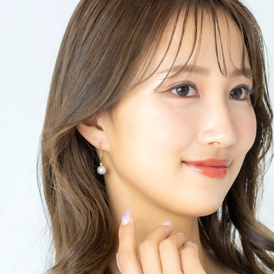 アコヤパール イエローゴールド フープピアス【S】 |無調色 アコヤ真珠 7.5mm K10YG 外径20mm