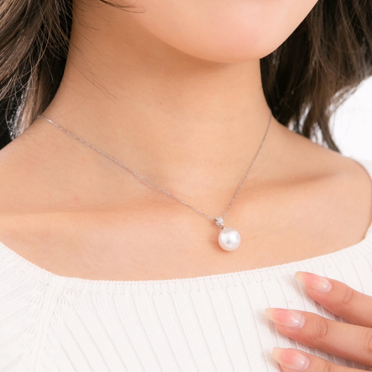 【星涼し】シロチョウパール ダイヤモンド プラチナ ペンダント|無調色 白蝶真珠 南洋真珠 10mm PT900