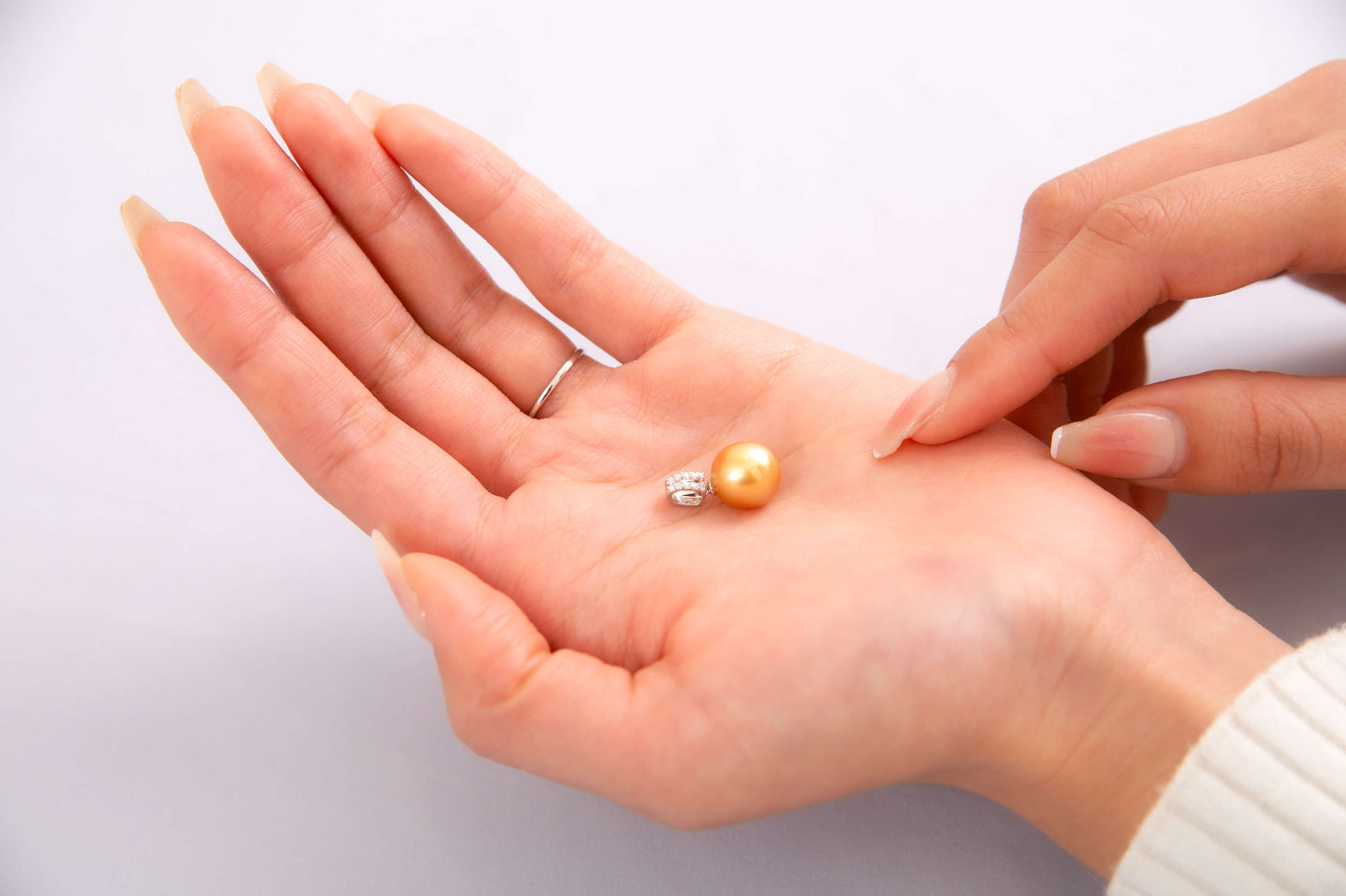 【星月夜】ゴールデンパール ダイヤモンド プラチナ ペンダント|無調色 白蝶真珠 南洋真珠 10mm PT900