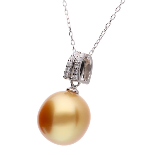 【星月夜】ゴールデンパール ダイヤモンド プラチナ ペンダント|無調色 白蝶真珠 南洋真珠 10mm PT900