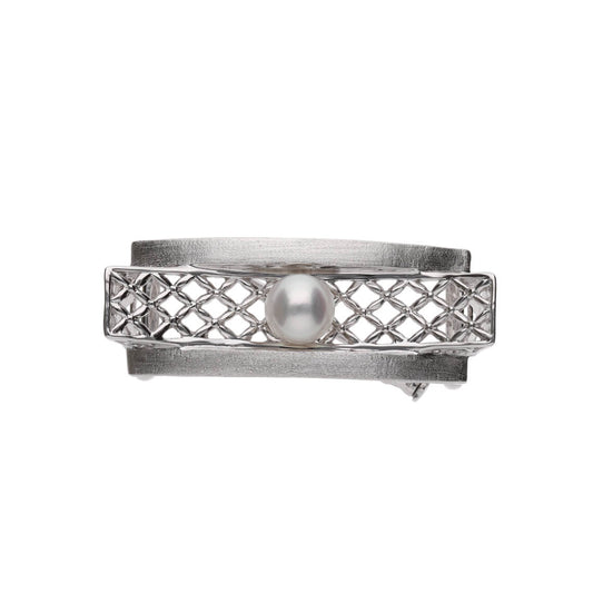 【綾格子】無調色 アコヤ真珠(8.0mm・ラウンド系)SV925 真珠の帯留 兼用 パールブローチ(2WAY)