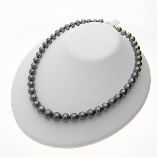 黒蝶真珠(タヒチ) ブラックパールネックレス 8.0-11.2mm ラウンド系 約43cm|オーロラピーコック 真珠層1.0mm 鑑別付 103518