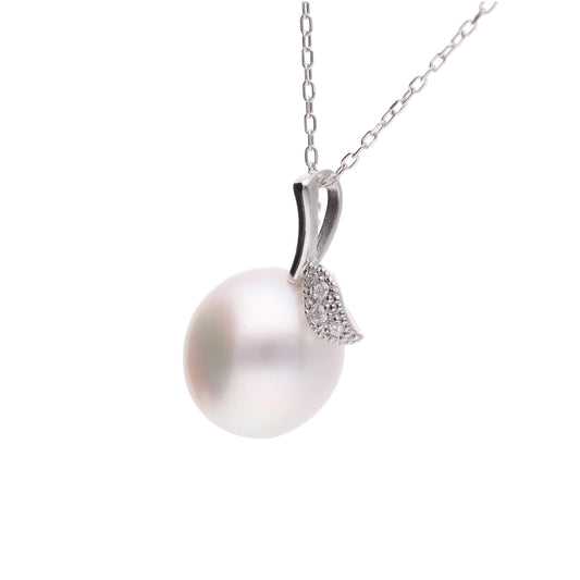 【姫果】シロチョウパール ダイヤモンド ホワイトゴールド ペンダント |無調色 白蝶真珠 南洋真珠 10mm K18WG