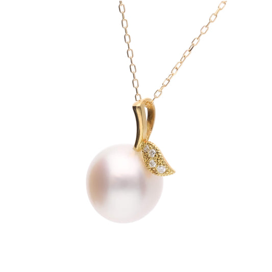 【姫果】シロチョウパール ダイヤモンド イエローゴールド ペンダント|無調色 白蝶真珠 南洋真珠 10mm K18YG