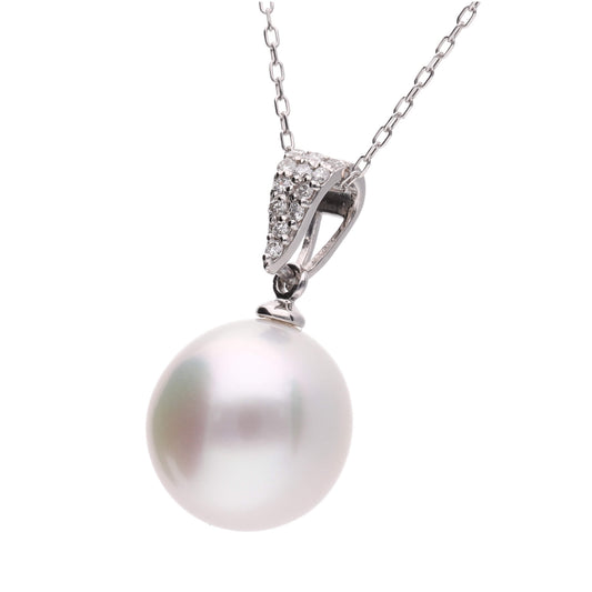 【星涼し】シロチョウパール ダイヤモンド プラチナ ペンダント|無調色 白蝶真珠 南洋真珠 10mm PT900