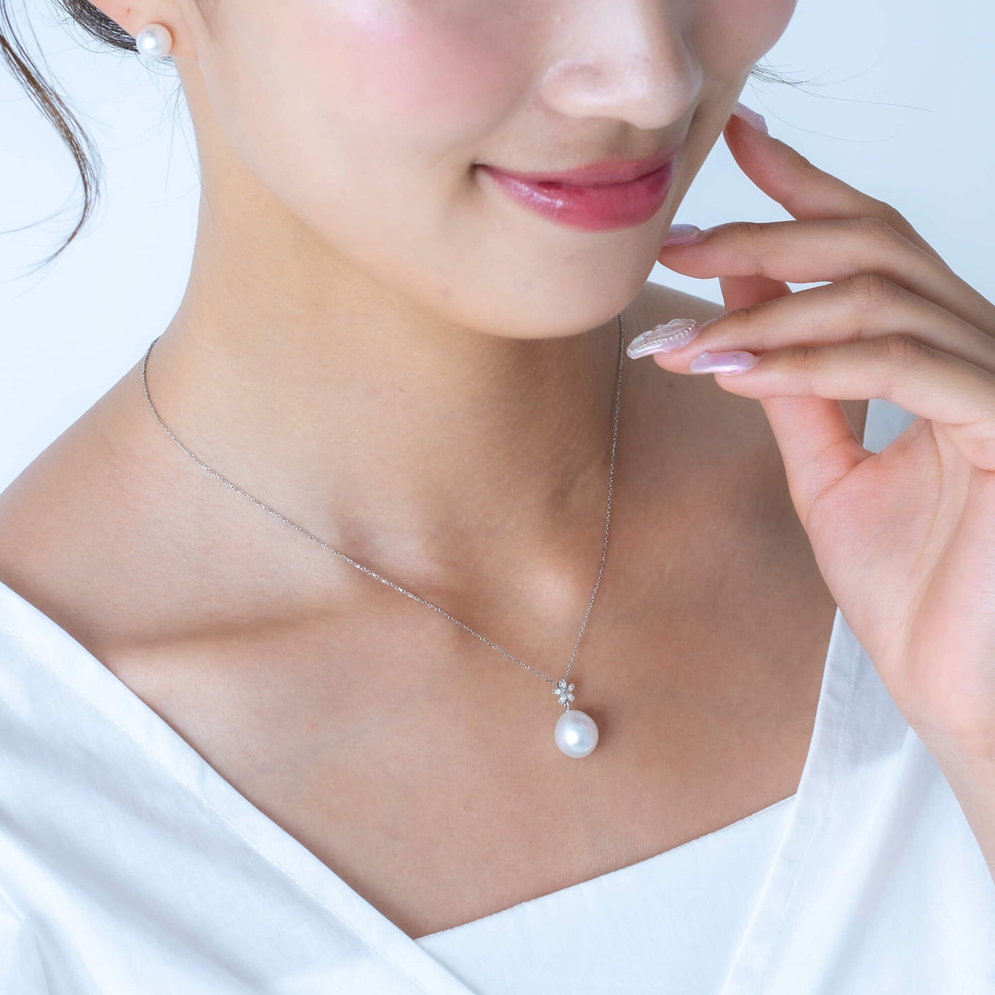 【星桜】シロチョウパール ダイヤモンド プラチナ ペンダント|無調色 白蝶真珠 南洋真珠 10mm PT900