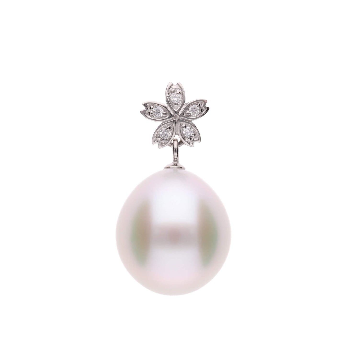 【星桜】シロチョウパール ダイヤモンド プラチナ ペンダント|無調色 白蝶真珠 南洋真珠 10mm PT900