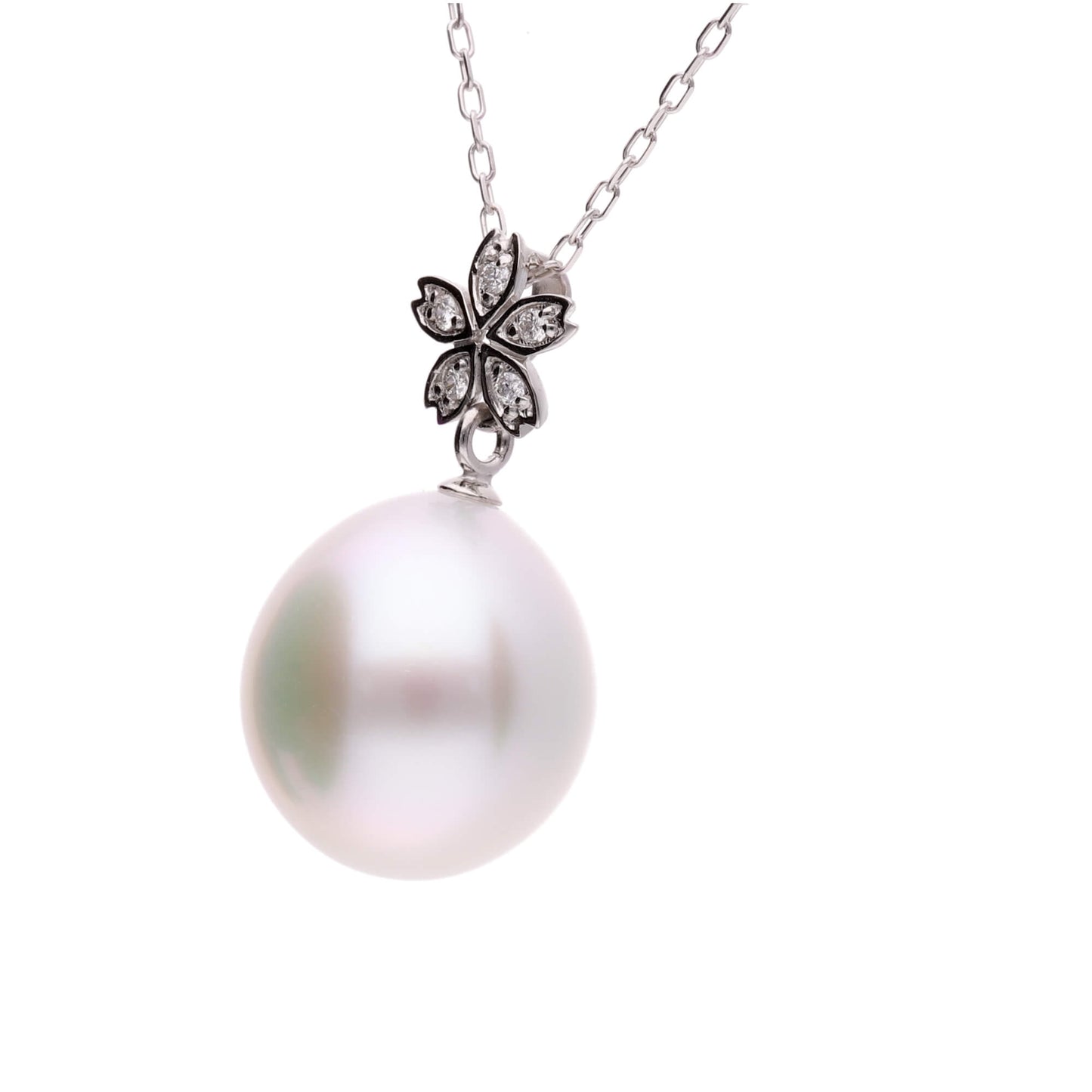 【星桜】シロチョウパール ダイヤモンド プラチナ ペンダント|無調色 白蝶真珠 南洋真珠 10mm PT900