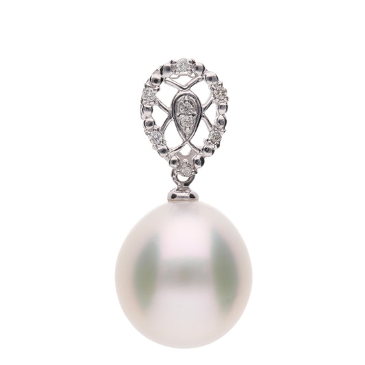 【光輪】シロチョウパール ダイヤモンド プラチナ ペンダント|無調色 白蝶真珠 南洋真珠 12mm オーバル PT900