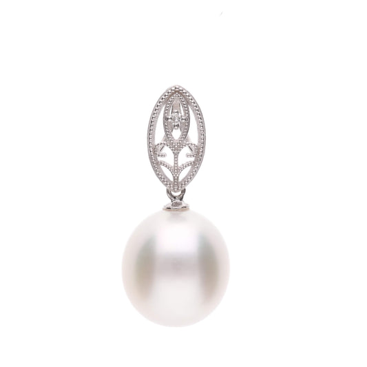 【澪標】シロチョウパール ダイヤモンド ホワイトゴールド ペンダント|無調色 白蝶真珠 南洋真珠 10mm K18WG