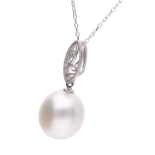 【澪標】シロチョウパール ダイヤモンド ホワイトゴールド ペンダント|無調色 白蝶真珠 南洋真珠 10mm K18WG