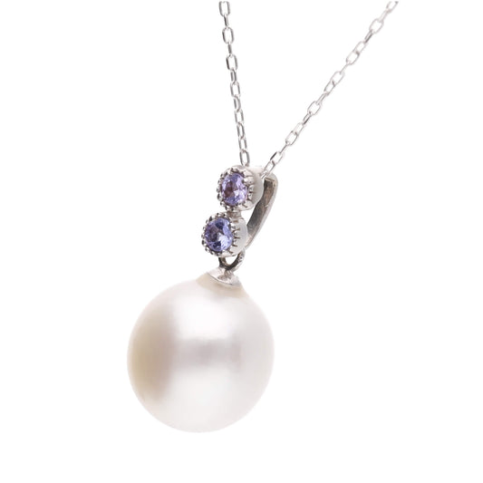 【水鞠】シロチョウパール タンザナイト ホワイトゴールド ペンダント|無調色 白蝶真珠 南洋真珠 10mm K18WG