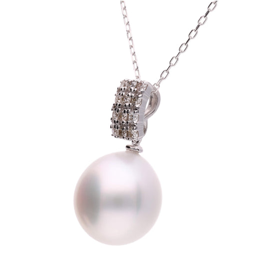 【月影】シロチョウパール ダイヤモンド ホワイトゴールド ペンダント|無調色 白蝶真珠 南洋真珠 10mm K18WG