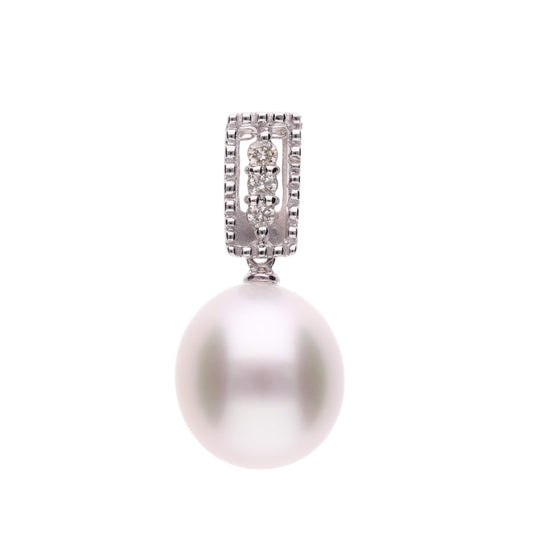 【月冴ゆ】シロチョウパール ダイヤモンド ホワイトゴールド ペンダント|無調色 白蝶真珠 南洋真珠 10mm K18WG