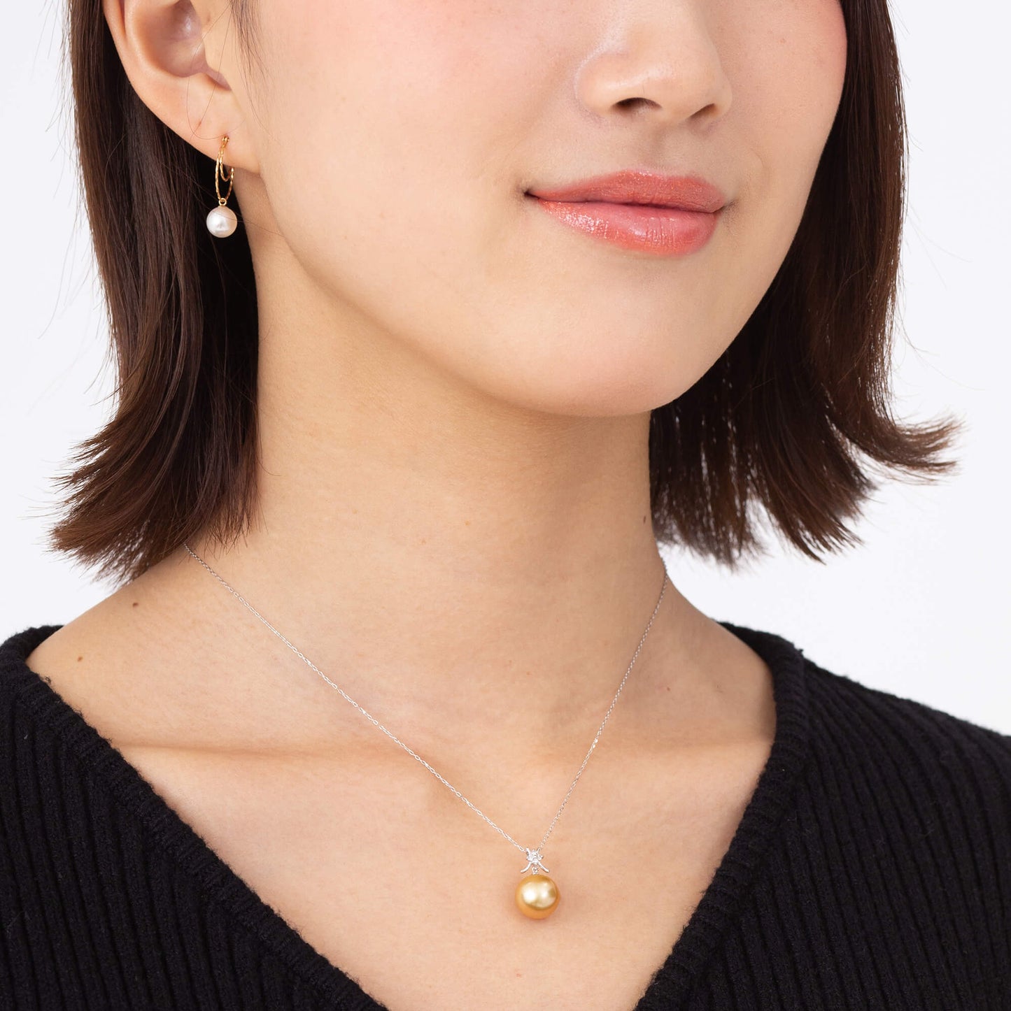 【久遠】ゴールデンパール ダイヤモンド ホワイトゴールド ペンダント|無調色 白蝶真珠 南洋真珠 10mm K18WG