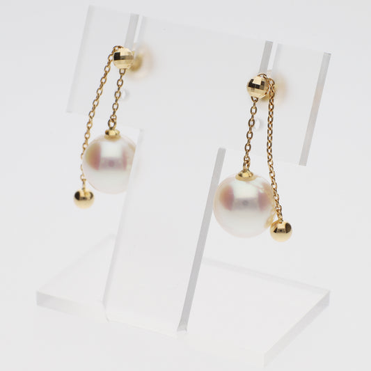 【奏】アコヤパール イエローゴールド ピアス|無調色 アコヤ真珠 8.5mm K18YG