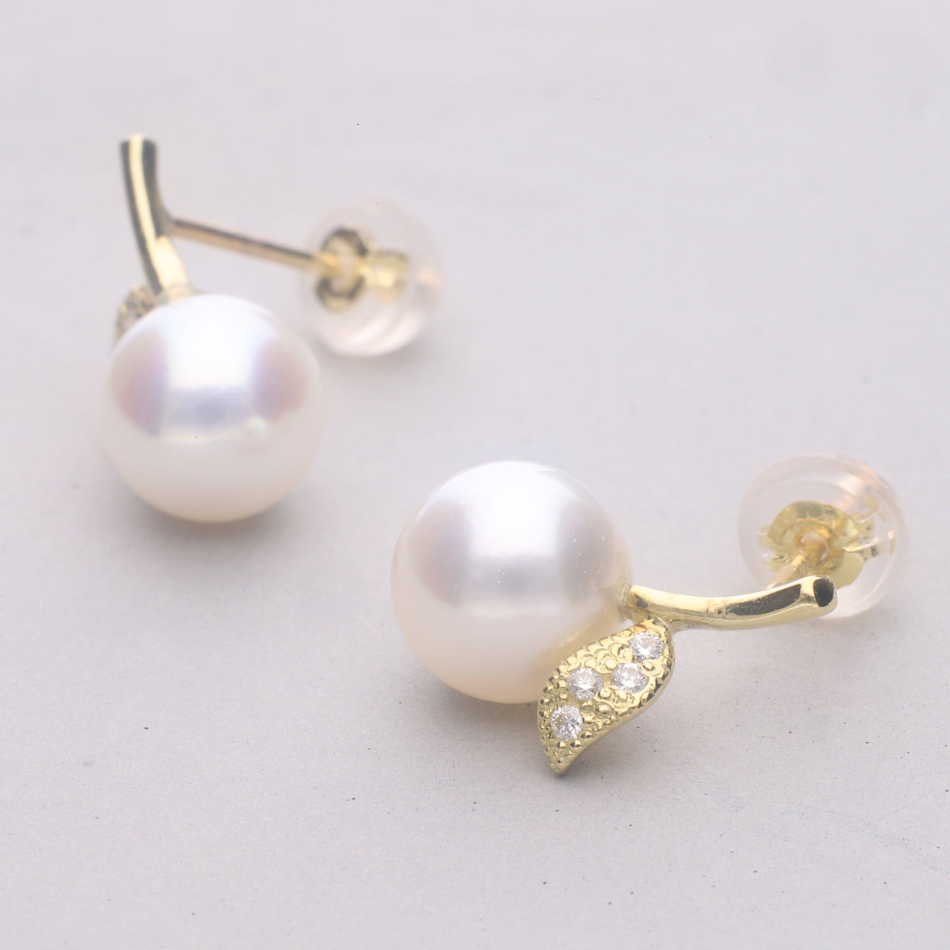 【姫果】アコヤパール ダイヤモンド イエローゴールド ピアス | 無調色 アコヤ真珠 7.0mm K18YG