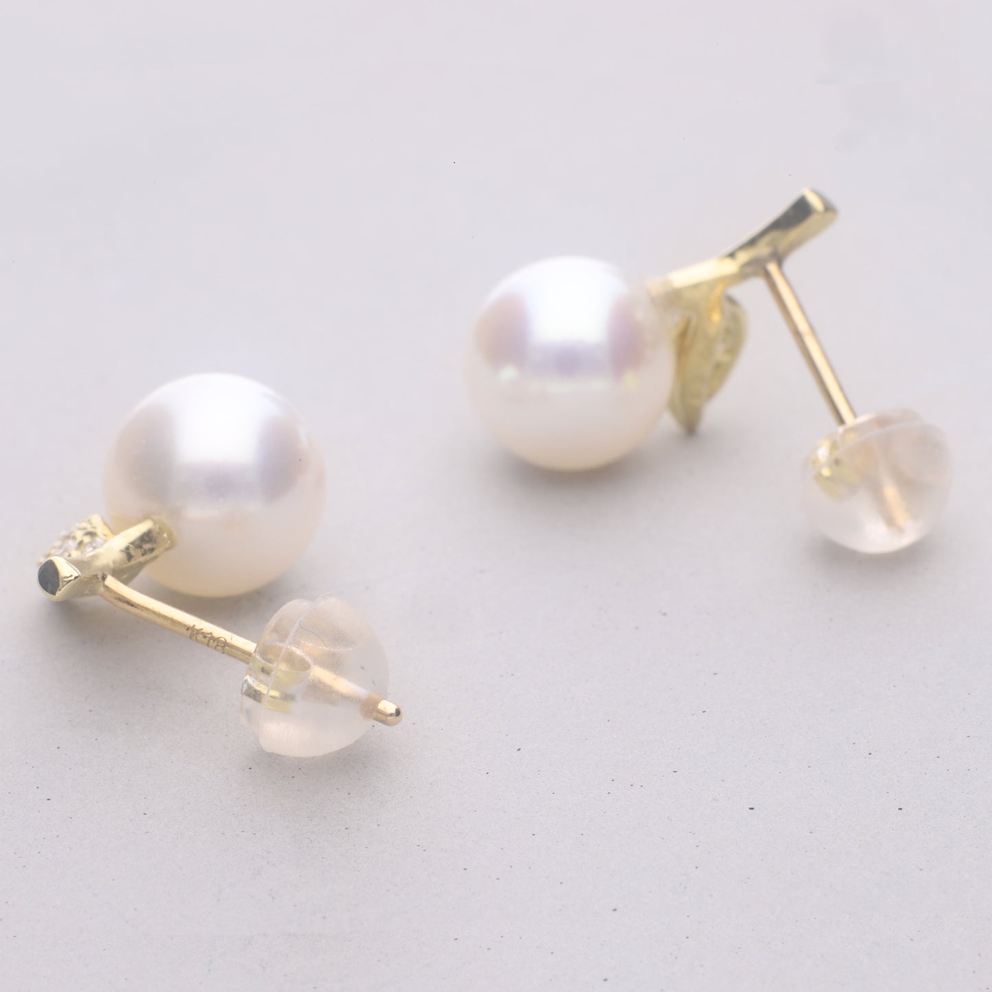 【姫果】アコヤパール ダイヤモンド イエローゴールド ピアス | 無調色 アコヤ真珠 7.0mm K18YG