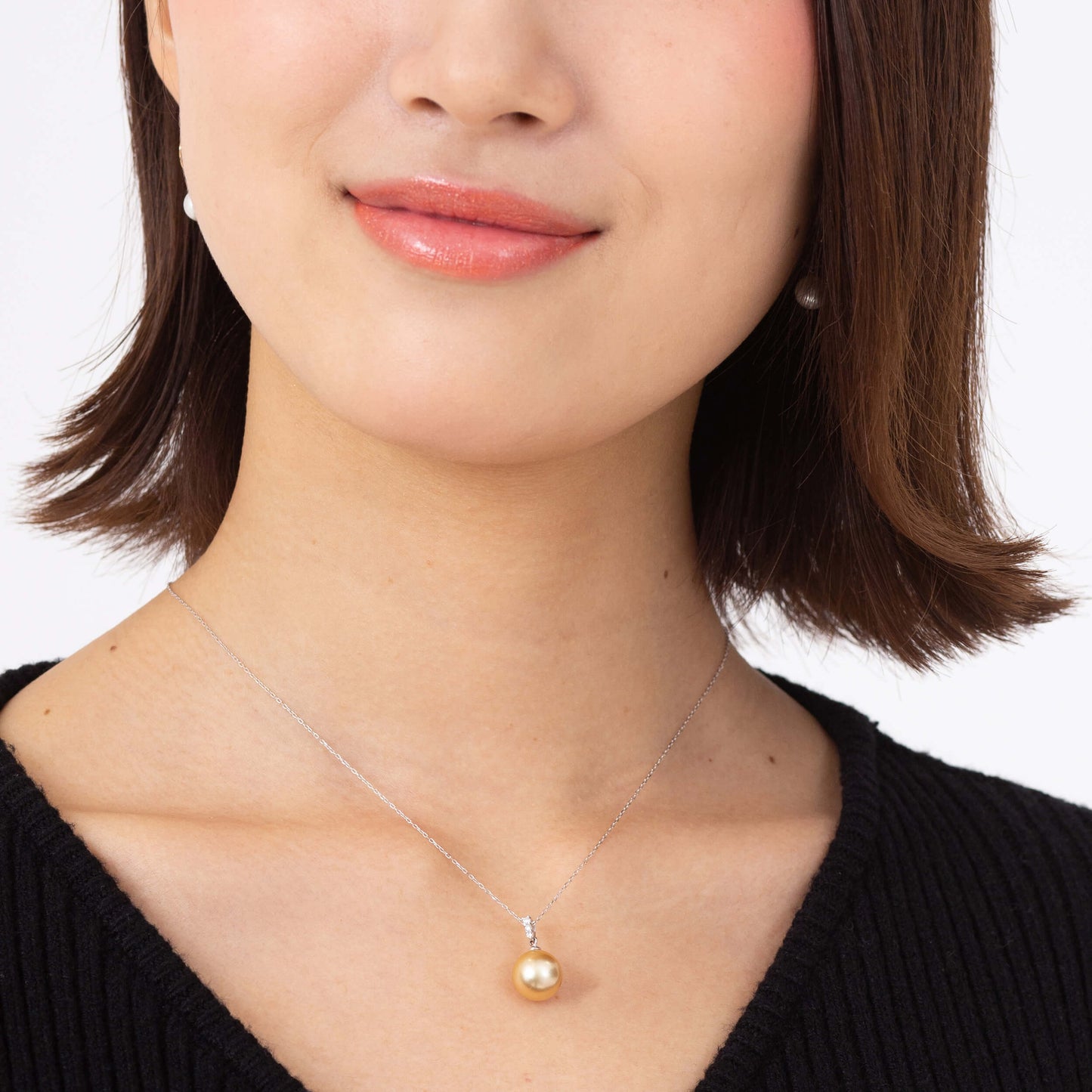 【星朧】ゴールデンパール ダイヤモンド プラチナ ペンダント|無調色 白蝶真珠 南洋真珠 10mm PT900