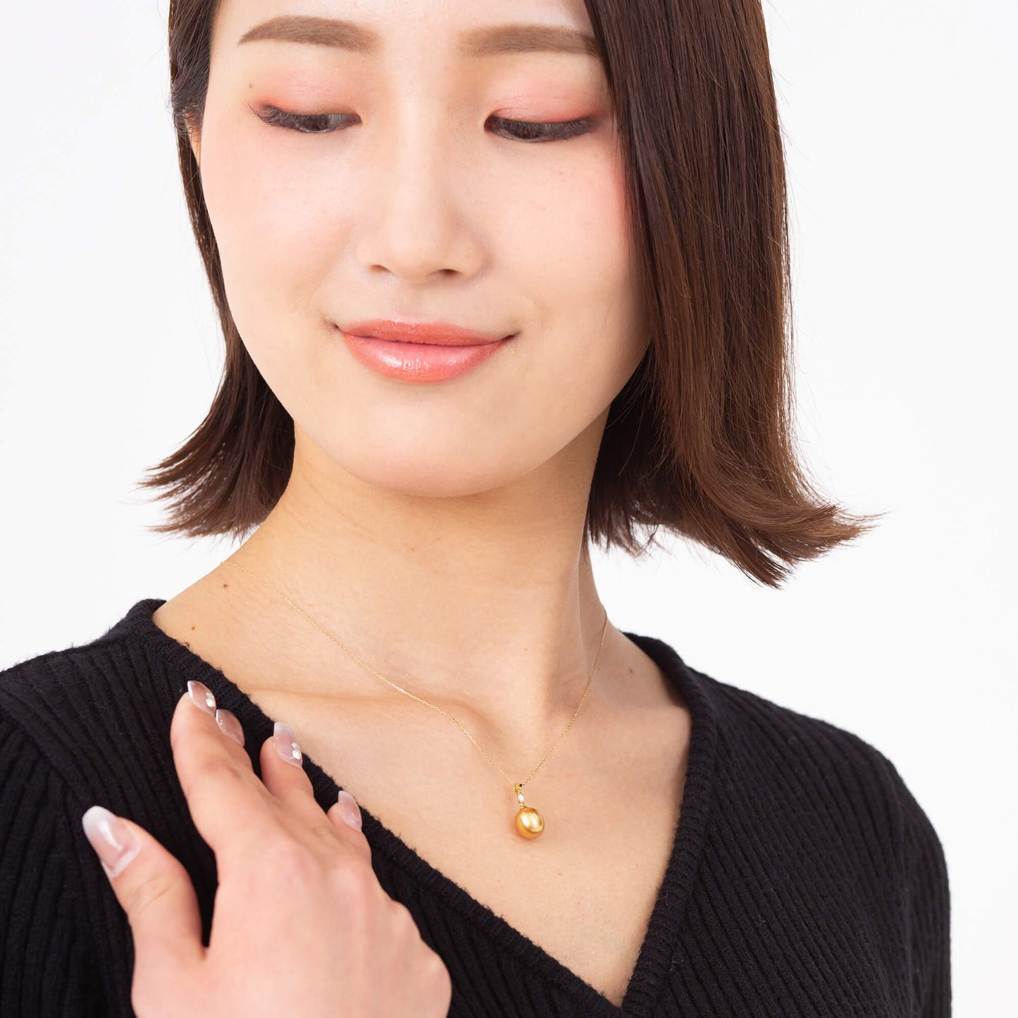 【月乃雫】ゴールデンパール ダイヤモンド イエローゴールド ペンダント |無調色 白蝶真珠 南洋真珠 7.5-8.5mm K18YG