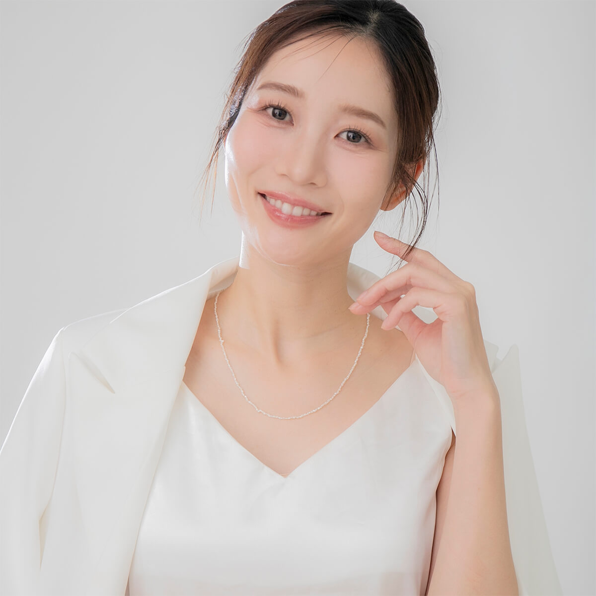 無調色 アコヤ真珠 ライスケシ 1連 パールネックレス 50cm K18YG