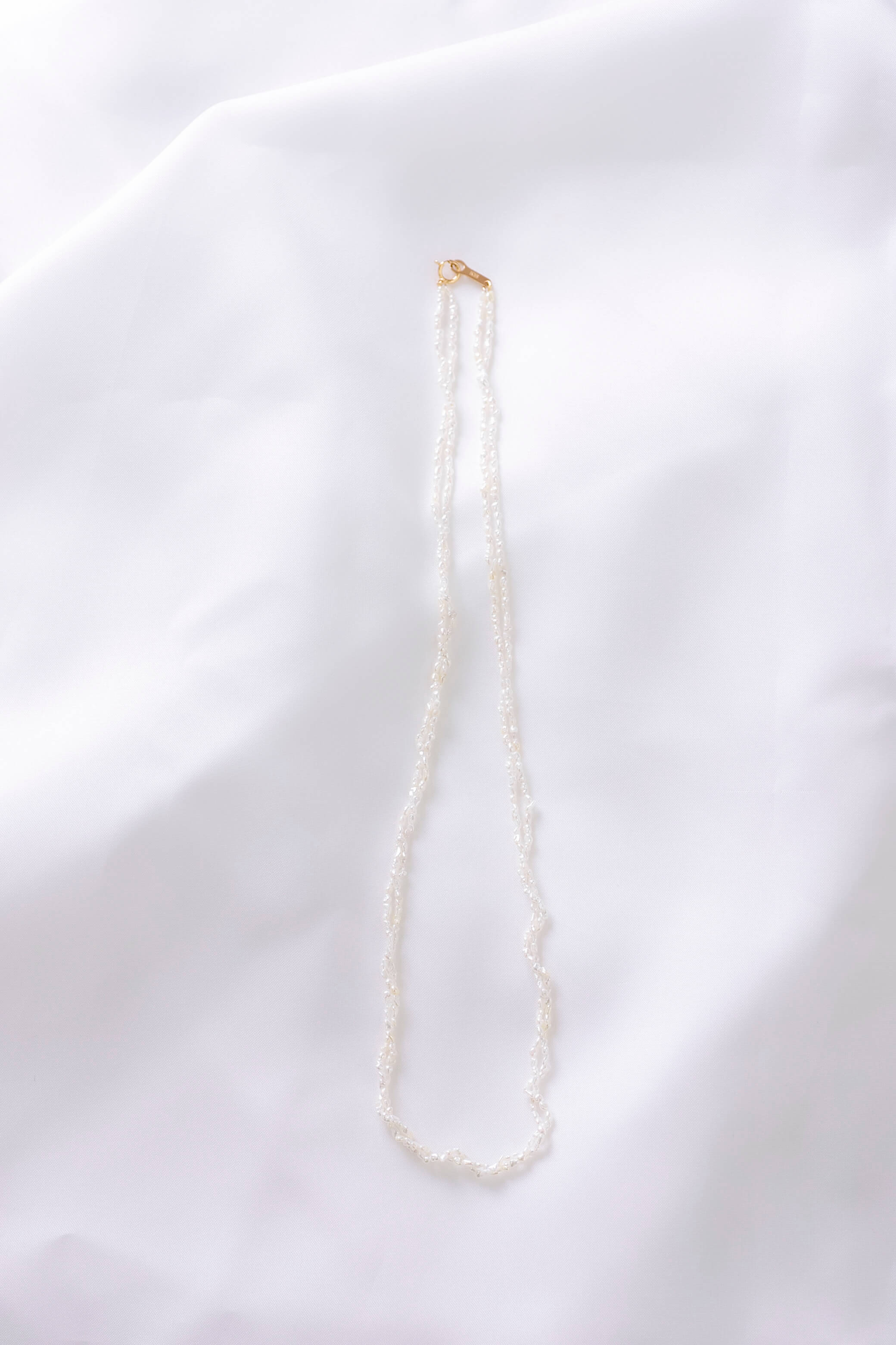 無調色 アコヤ真珠 ライスケシ 2連 パールネックレス 50cm K18YG