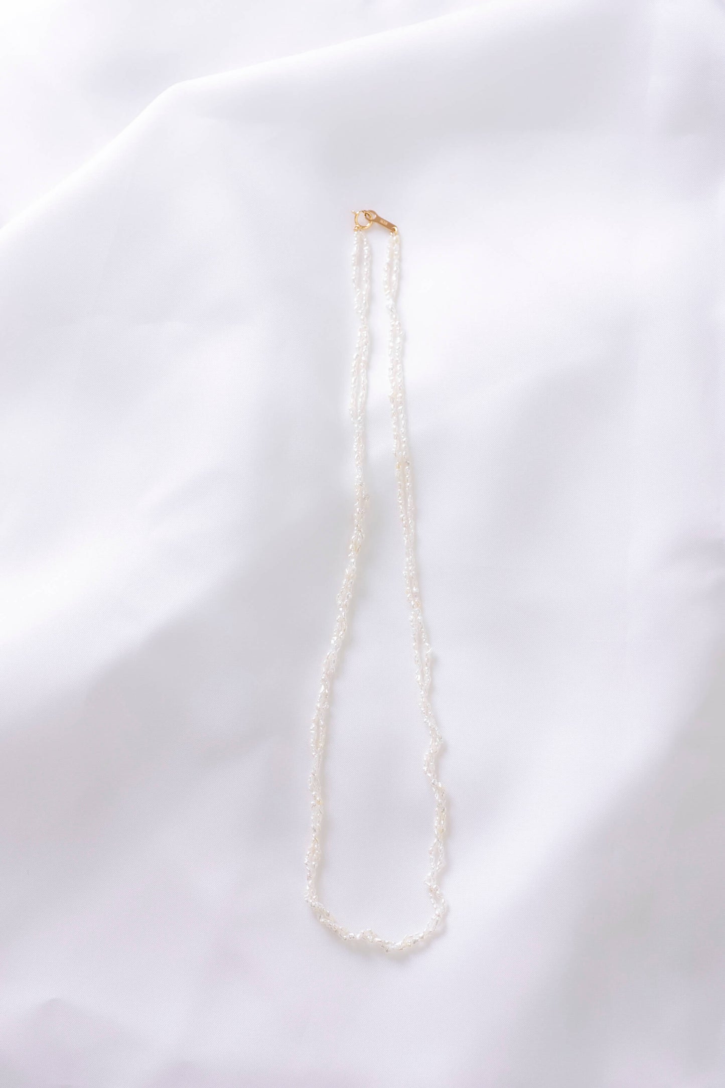 無調色 アコヤ真珠 ライスケシ 2連 パールネックレス 50cm K18YG
