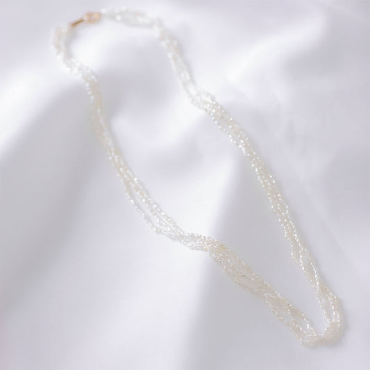 無調色 アコヤ真珠 ライスケシ 3連 パールネックレス 50cm K18YG