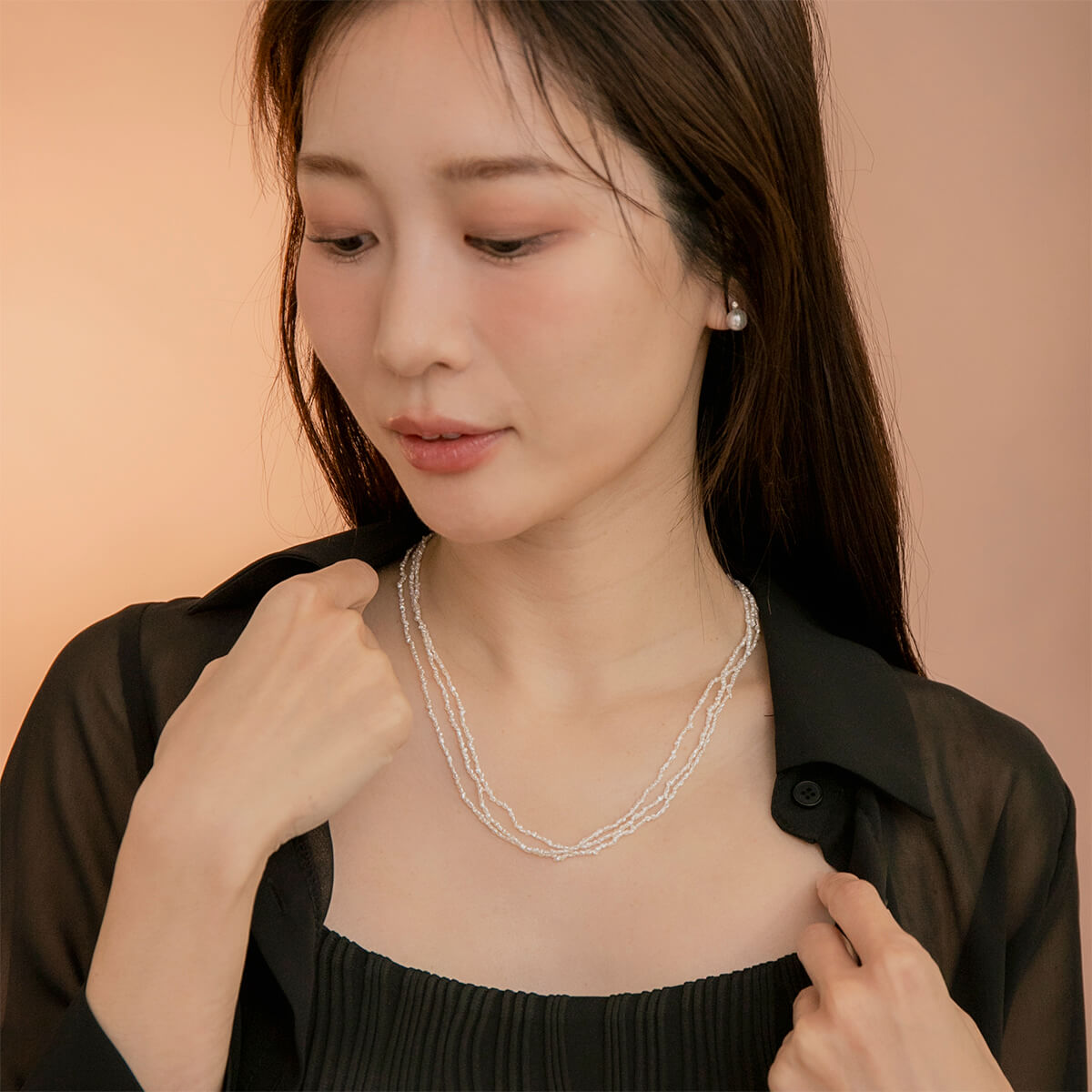 無調色 アコヤ真珠 ライスケシ 3連 パールネックレス 50cm K18YG