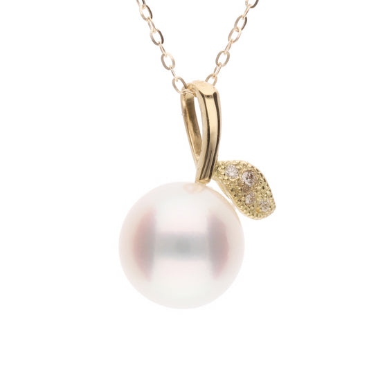 【姫果】無調色 アコヤパール（8mm・ラウンド系）天然ダイヤモンド K18 イエローゴールド ペンダントトップ