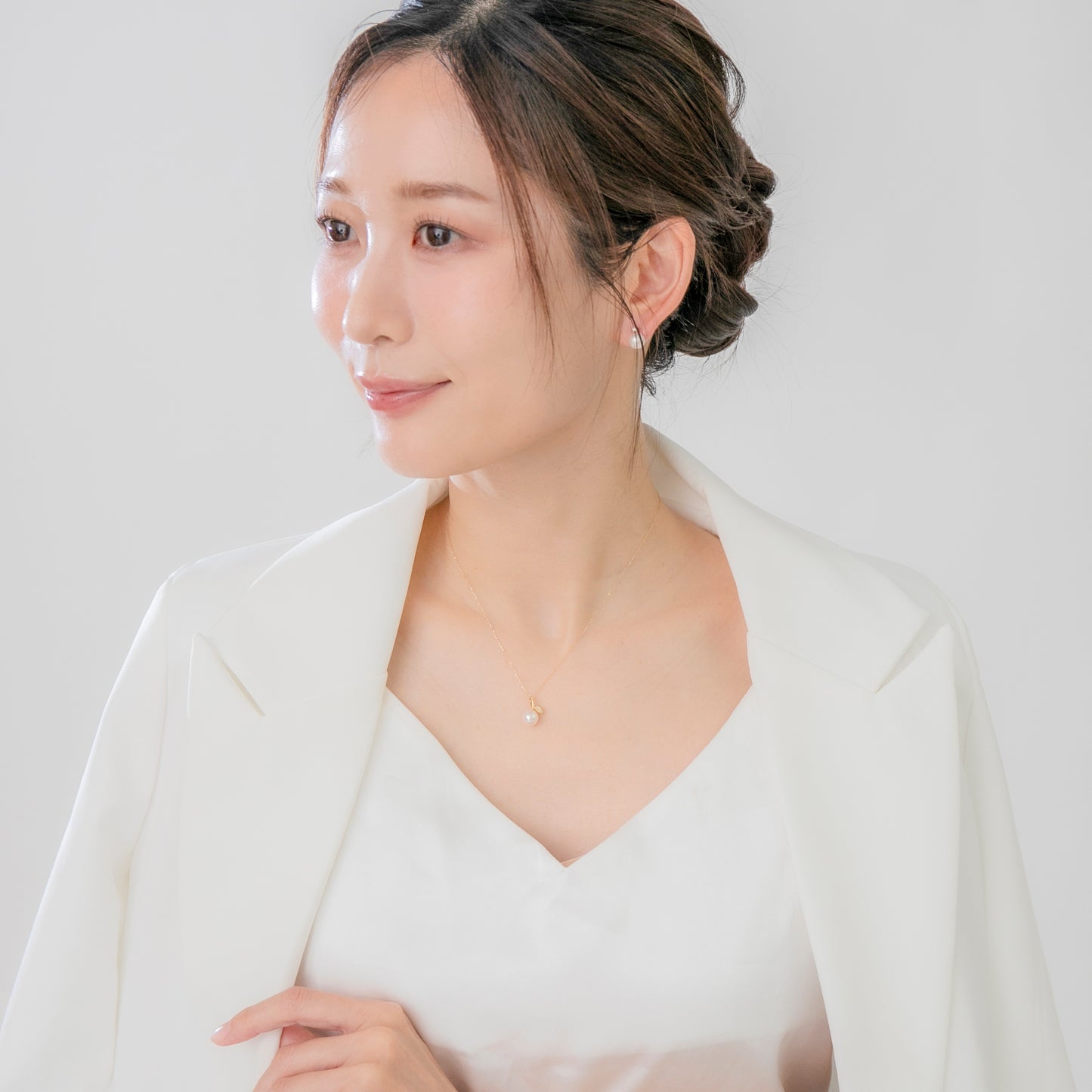 【姫果】無調色 アコヤ真珠（8mm・ラウンド系）天然ダイヤモンド K18 イエローゴールド パールペンダント
