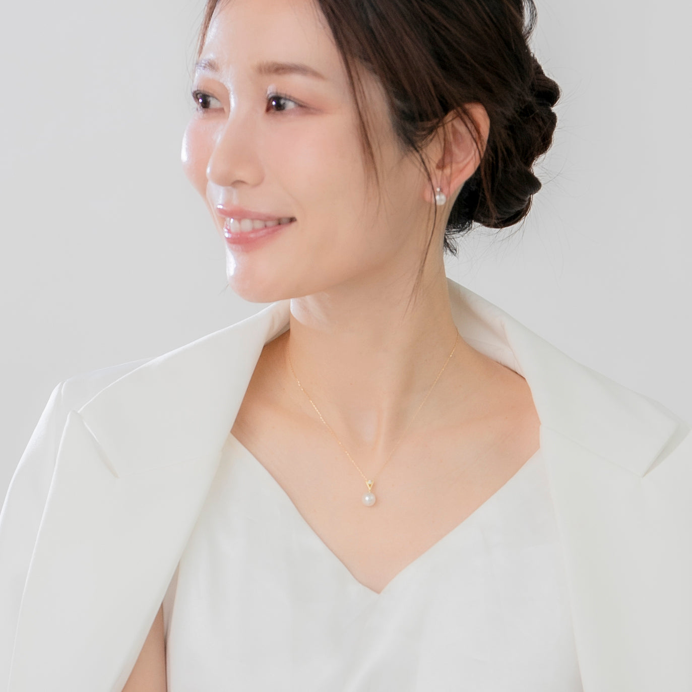 【星影】無調色 アコヤパール（8mm・ラウンド系）天然ダイヤモンド K18 イエローゴールド ペンダントトップ