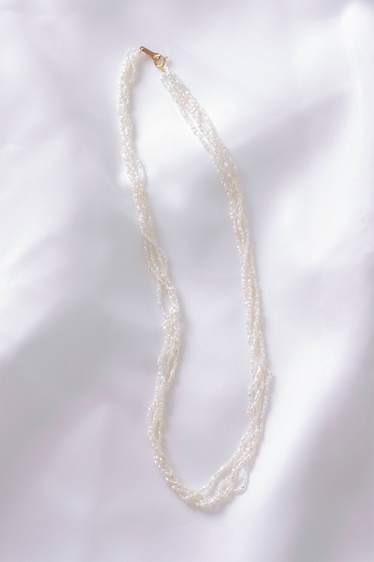無調色 アコヤ真珠 ライスケシ 4連 パールネックレス 50cm K18YG