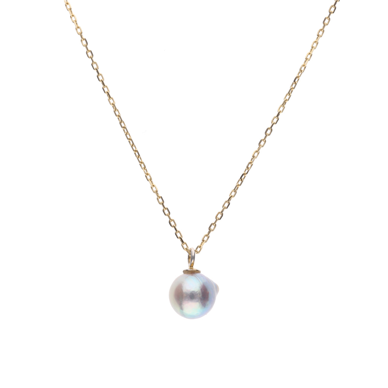 【おさかな真珠】ふぐ - 泳ぐ宝石、虹色尾ひれ（アコヤ真珠 6.1mm ブルー系）シルバーペンダント #3001