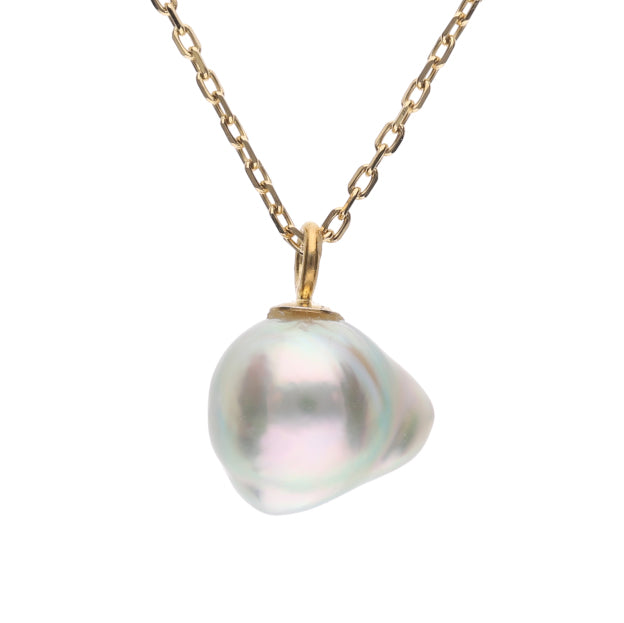 【おさかな真珠】ふぐ - 泳ぐ宝石、虹色尾ひれ（アコヤ真珠 6.0mm ブルー系）シルバーペンダント #3005