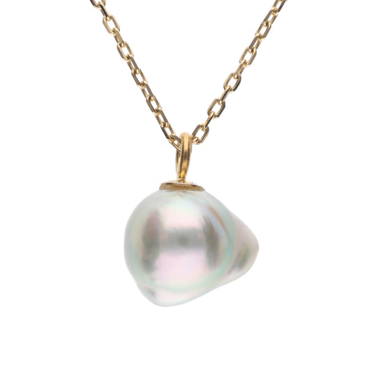 【おさかな真珠】ふぐ - 泳ぐ宝石、虹色尾ひれ（アコヤ真珠 6.0mm ブルー系）シルバーペンダント #3005