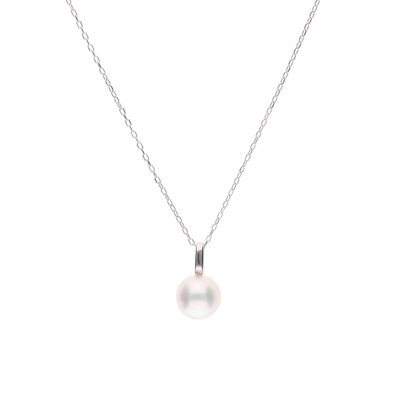 【Fairy Size】無調色 アコヤ真珠 6.75mm セミラウンド プラチナ PT900 ペンダント ネックレス 45cm チェーン付き