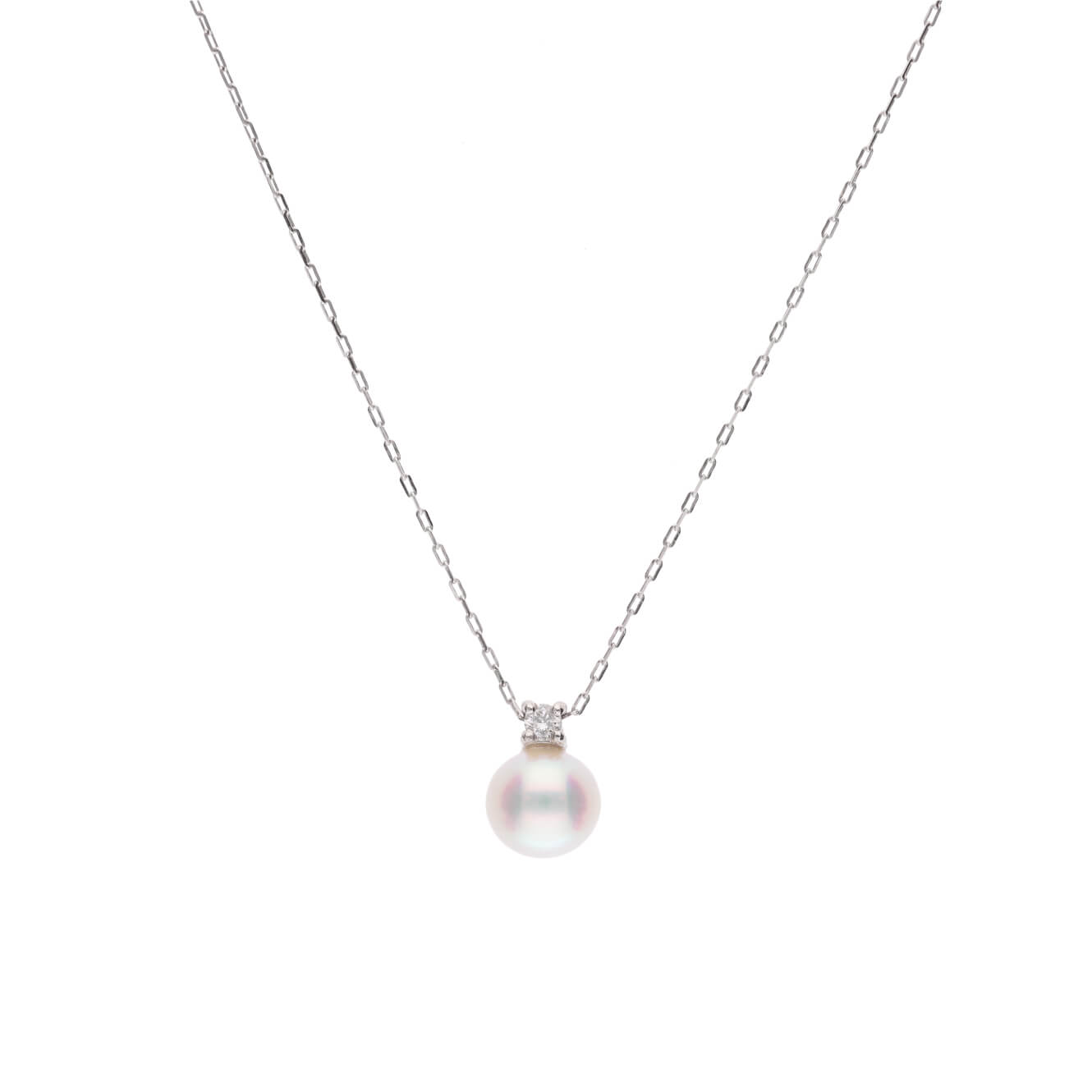 【Fairy Size】無調色 アコヤ真珠 6.25mm セミラウンド 天然ダイヤモンド プラチナ PT900 ペンダント ネックレス 45cm チェーン付き